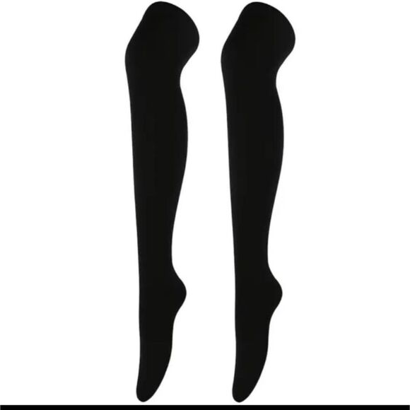 WOMEN'S Solid Black Thigh High Socks - Picture 1 of 2